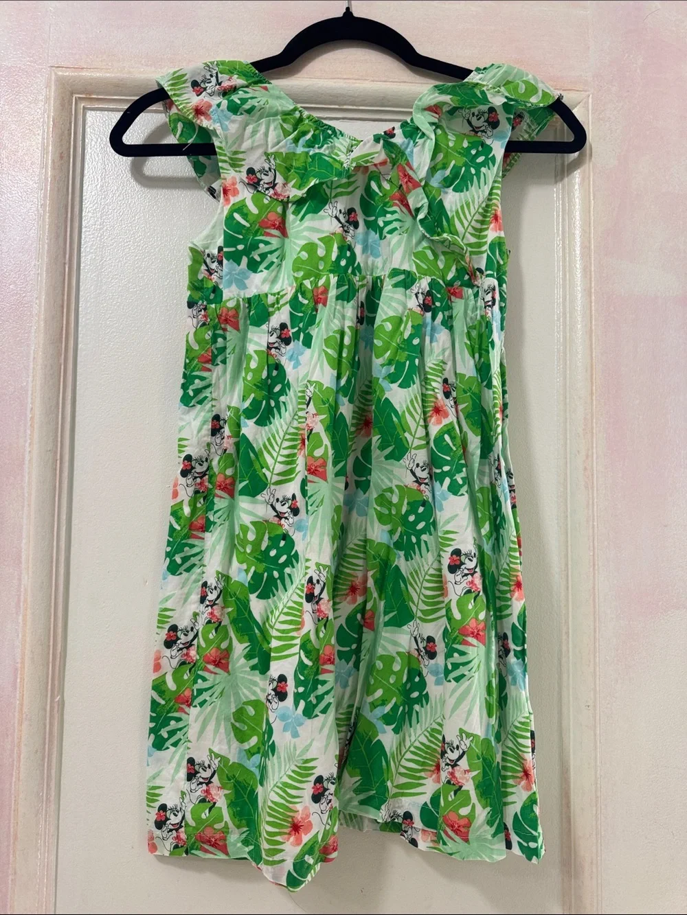 Disney Green Tropical Leaf Ruffle Neck Tank Dress Top